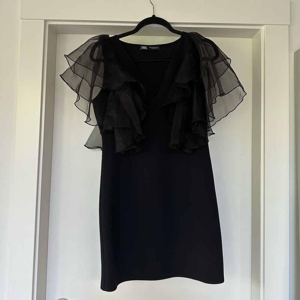 Zara black dress with statement tulle sleeves